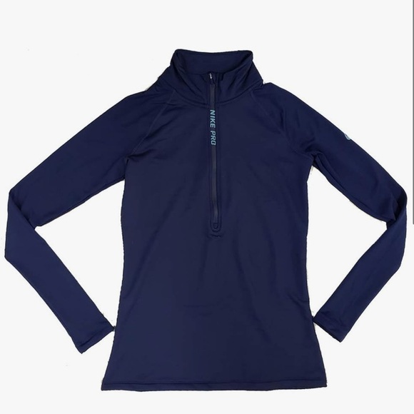 Nike Pro Women's Hyperwarm Half Zip Pullover Navy Blue SMALL - Picture 1 of 6